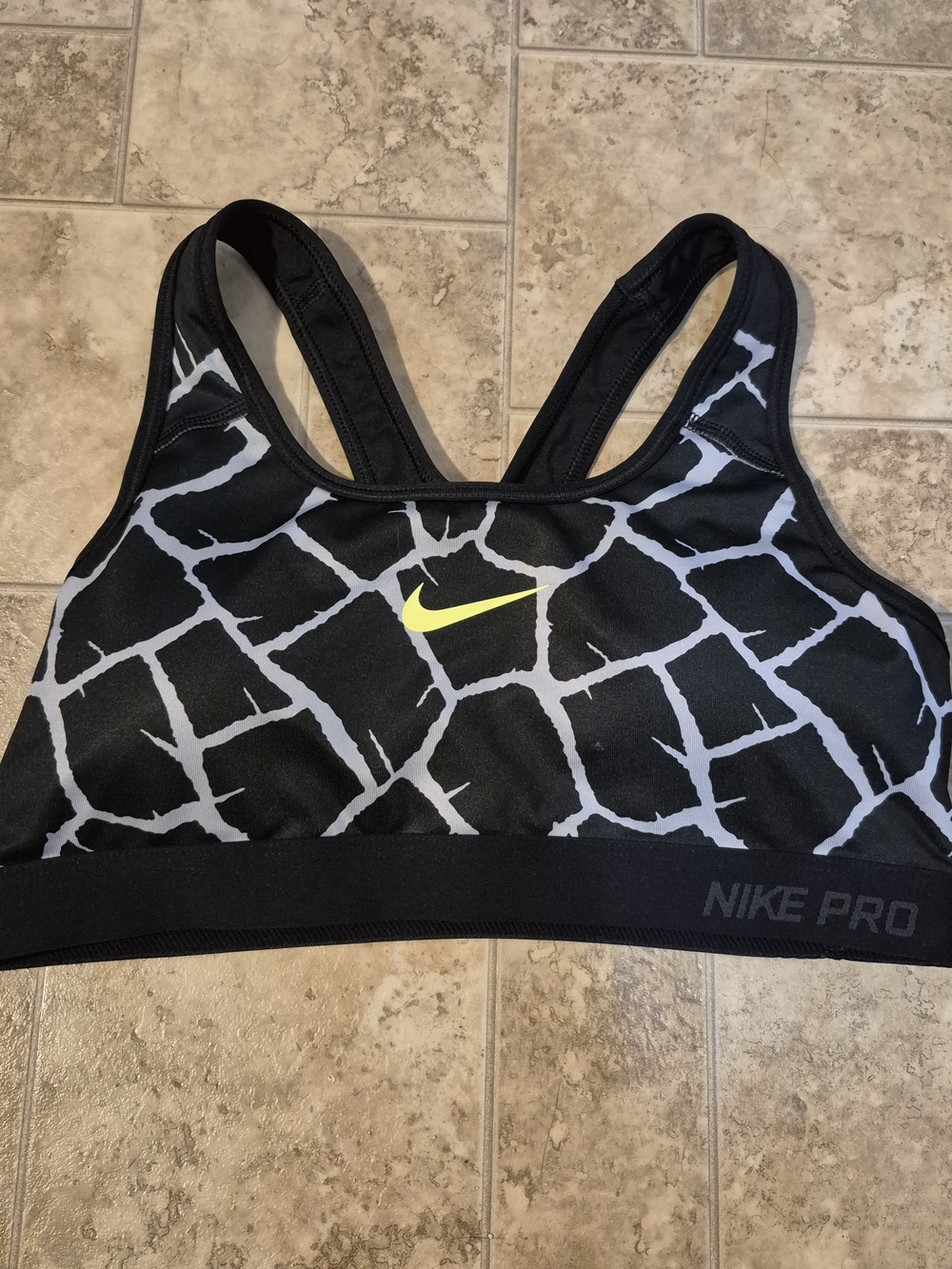 Nike Black and Gray Graphic Swim Bikini Top with Neon Swoosh